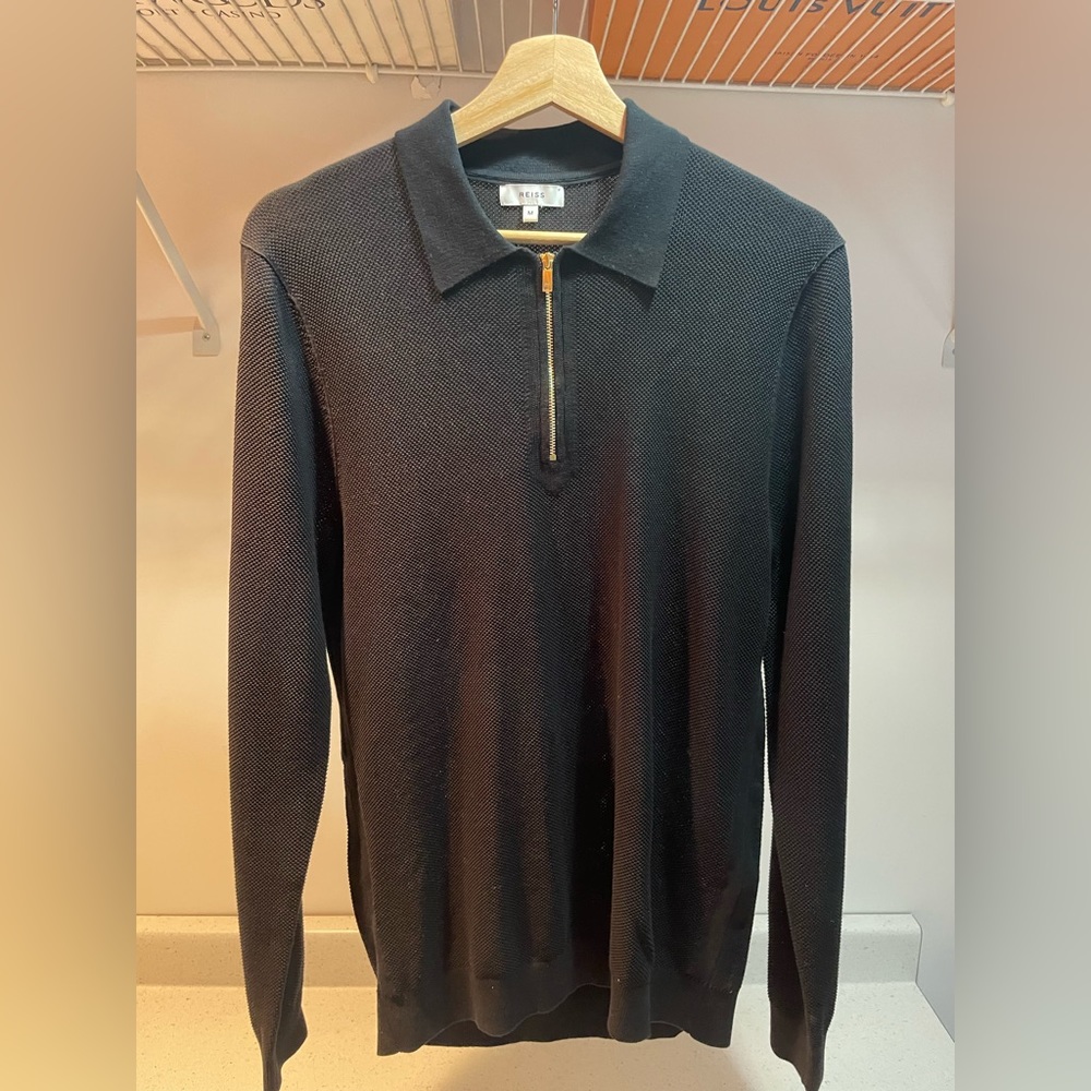 Reiss - Long sleeved polo shirt with 1/4 zip